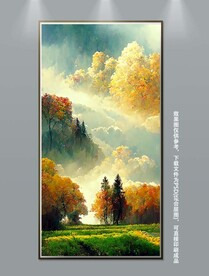 梦幻绿色丛林风景玄关装饰画