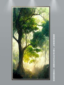 梦幻绿色丛林风景玄关装饰画