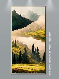 新中式写实山水风景玄关装饰画