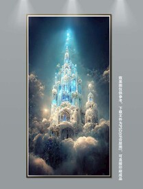 现代时尚梦幻蓝色城堡玄关装饰画