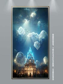 现代时尚梦幻蓝色城堡装饰画