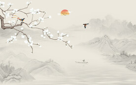 新中式工笔花鸟画背景墙