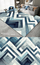 极简轻奢几何深色蓝色地垫地毯