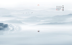 水墨江南水乡背景墙