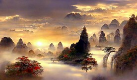 新中式富贵复古山水风景装饰画