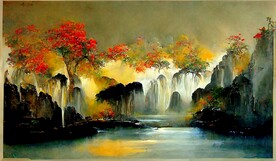 新中式山水风景画鎏金装饰画