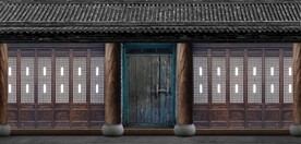 复古中式古建筑场景背景墙