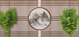 新中式竹林山水电视背景墙