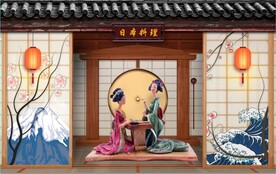 复古日本料理餐饮背景墙