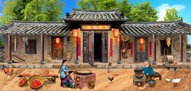 复古怀旧农家小院背景墙壁画