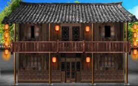 复古怀旧中式古建筑餐饮背景墙