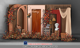 红橙色婚礼迎宾区