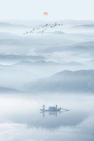 中式水墨山水画背景墙