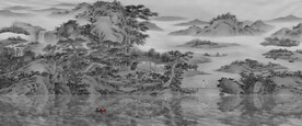 水墨屏风山水画