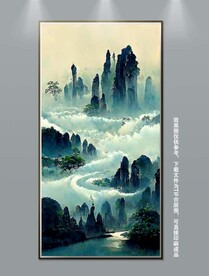 新中式山水风景玄关装饰画