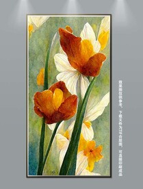 北欧手绘风花卉玄关装饰画