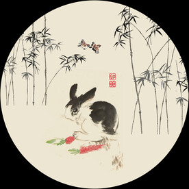新中式兔子手绘国画装饰画