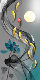 新中式水墨九鱼图装饰画