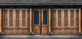 仿古中式古建筑酒楼背景墙壁画