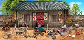 复古怀旧农家小院背景墙壁画