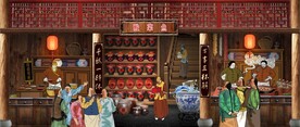 古代酸菜鱼酒楼背景墙壁画