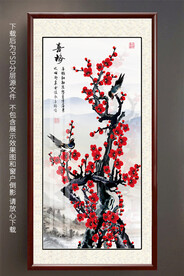 手绘梅花玄关装饰画