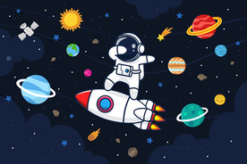 手绘宇航员火箭卡通星球太空背景
