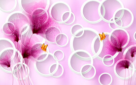 粉色花朵圆圈3D立体电视背景墙