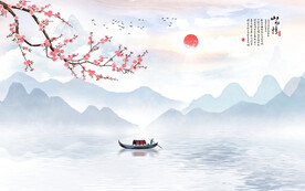 新中式工笔花鸟画电视背景墙