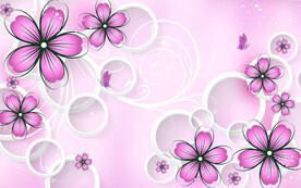 粉色花卉圆圈3D立体电视背景墙