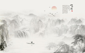 禅意水墨山水画