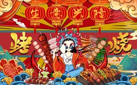 国潮烧烤店背景墙图片