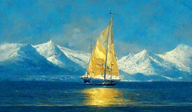 大海金色帆船装饰画