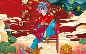 京剧花旦国潮美食餐饮背景墙