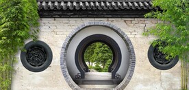 中式月亮门园林背景墙壁画