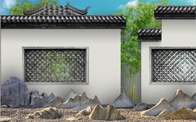 新中式徽派竹林建筑背景墙