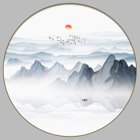 圆形抽象山水画