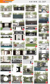 月洞门景墙模型 