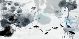 禅意水墨莲花九鱼