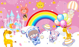 卡通动物园城堡背景墙