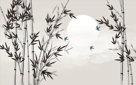 新中式水墨竹林风景背景墙壁画
