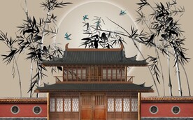 中式古建筑竹林风景壁纸