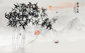 新中式水墨竹林风景背景墙壁画
