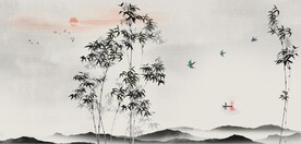 新中式水墨竹林风景背景墙壁画