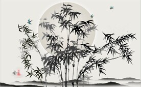 新中式水墨竹林风景背景墙壁画