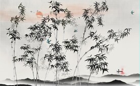 新中式水墨竹林风景背景墙壁画