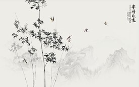 新中式水墨竹林风景背景墙壁画