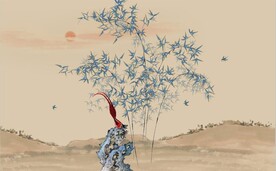 新中式水墨竹石图背景墙壁画