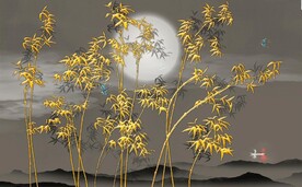 新中式金色竹林风景背景墙壁画
