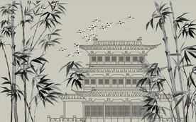 新中式水墨竹林风景背景墙壁画